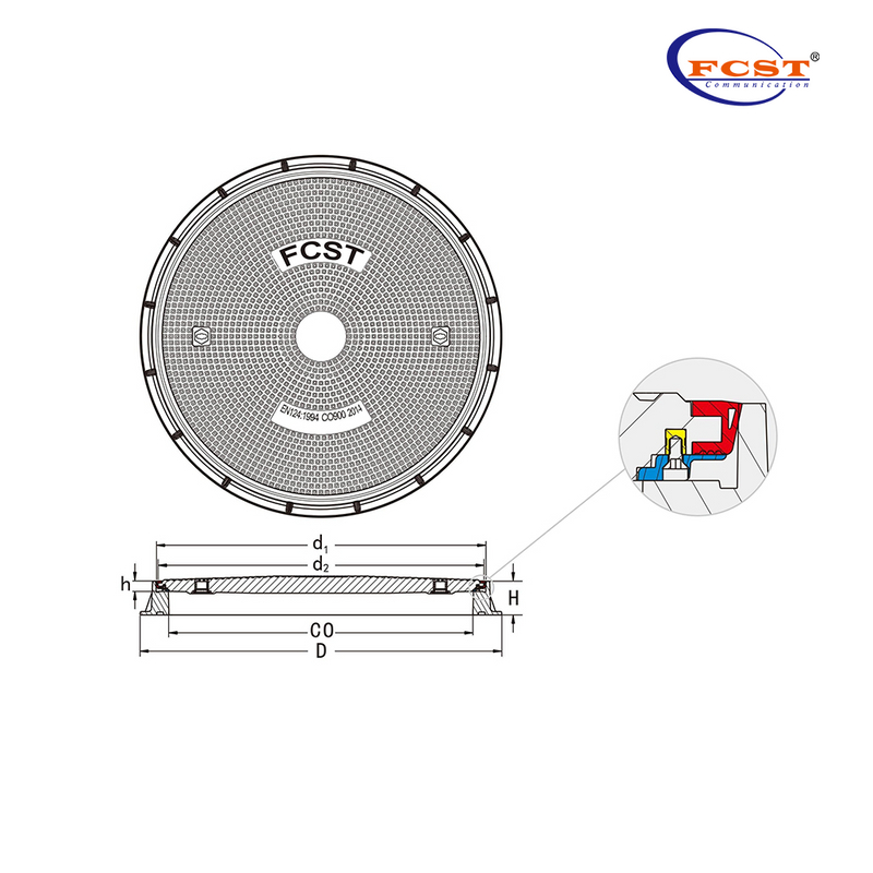 FCST-D400-SMC02 SMC Round Composite Manhole Cover & Frame Dedicated To Gas Station
